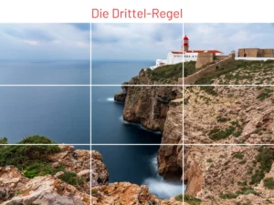 Die Drittel-Regel mit Leuchtturm am Meer